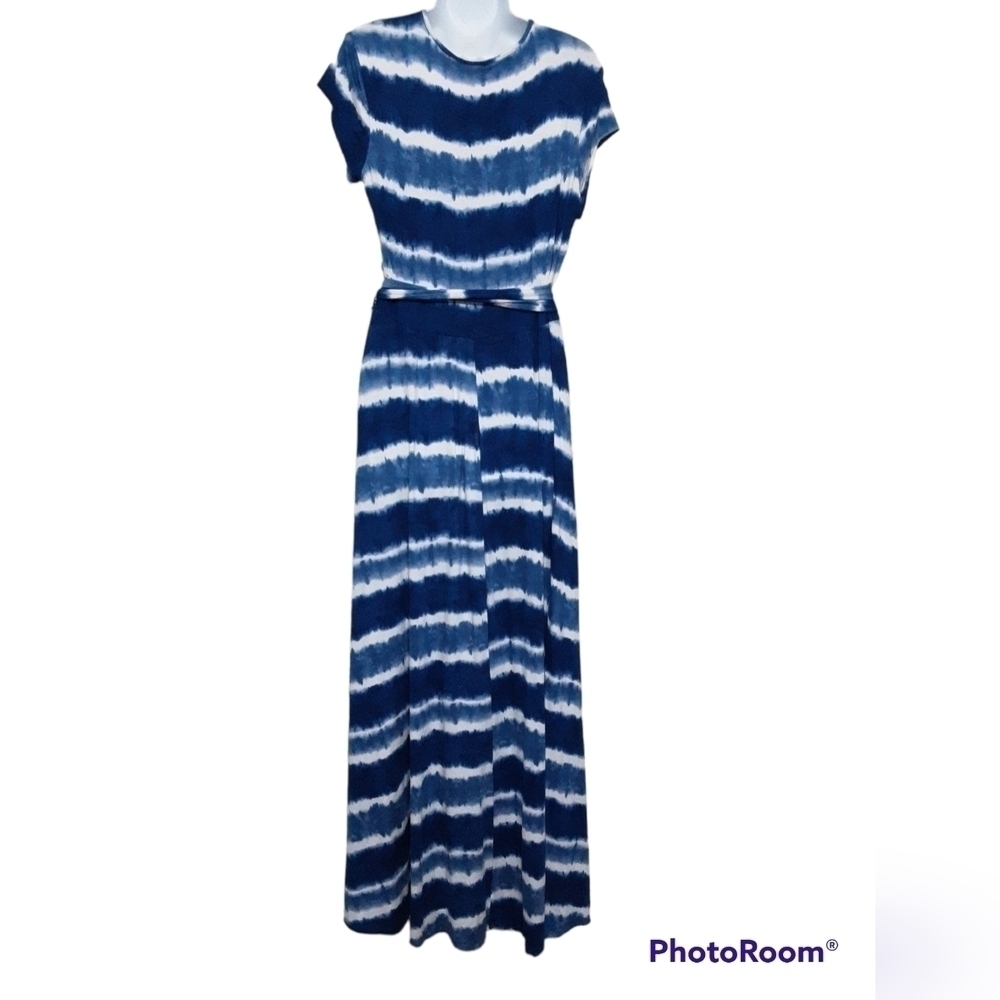 New direction women maxi dress tie dye V-neck belted casual vacation y2k M retro - Picture 8 of 9